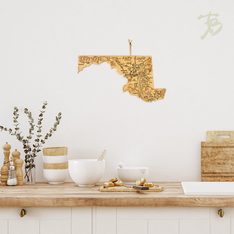 Totally Bamboo Destination Maryland State Shaped Serving and Cutting Board, Includes Hang Tie for Wall Display - Image 4
